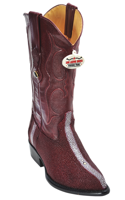 Los Altos Burgundy Genuine Stingray Rowstone J-Toe Cowboy Boots 956006 - Click Image to Close